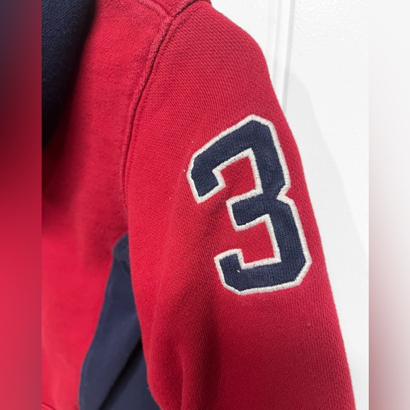 Polo Ralph Lauren toddler boy 4T dark red and navy blue hoodie with pocket - Picture 5 of 8